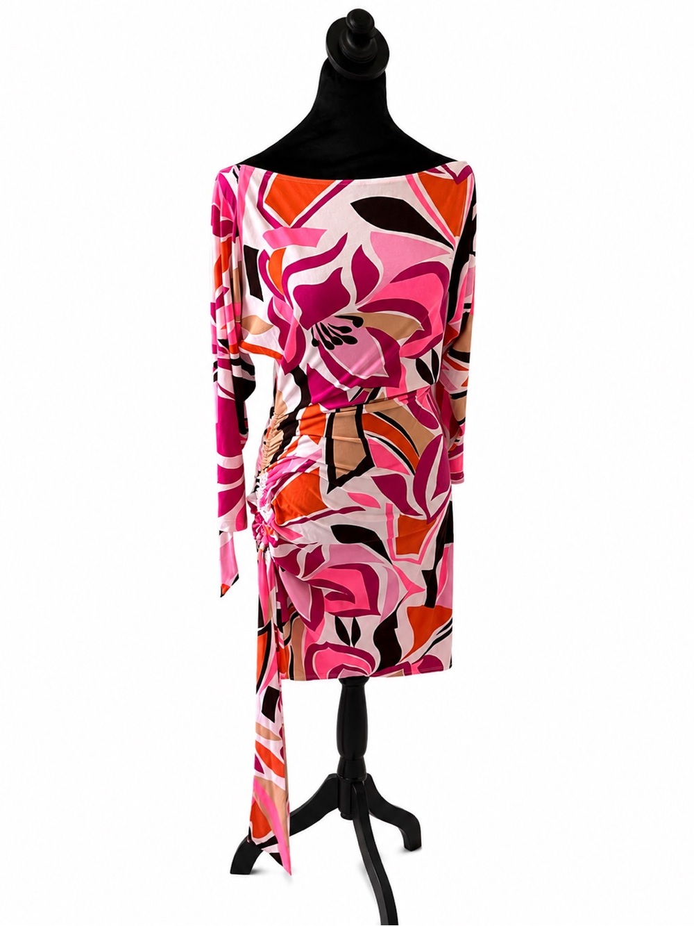 Cache Floral Ruched Dress Size S Pink Off Shoulder Bodycon Cocktail Party